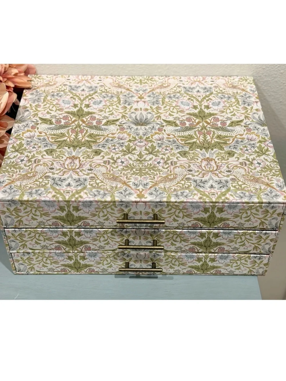 Morris and Co Strawberry Thief Desk Organizer Storage Box with 3 Drawers/ NEW